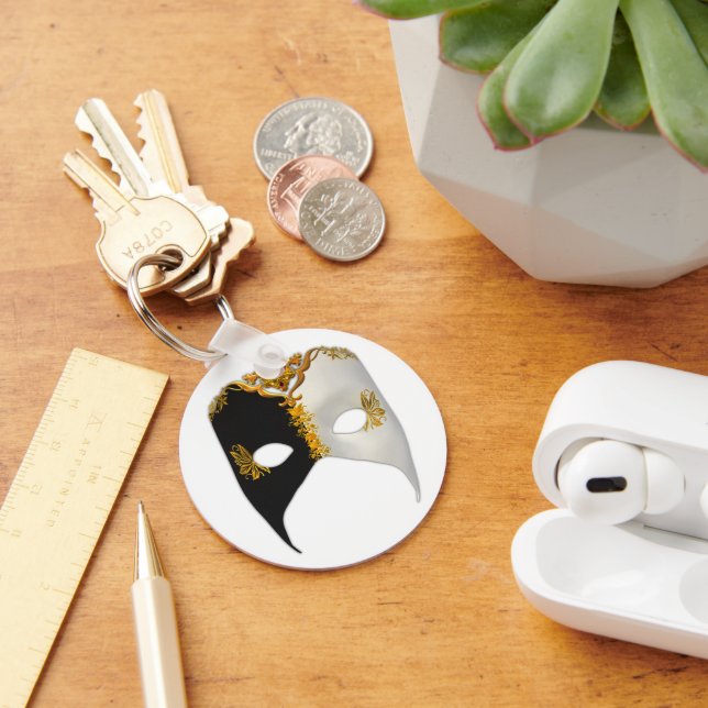 Venetian Masque: Black, White and Gold Key Ring (Desk)