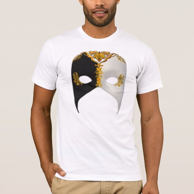 Venetian Masque: Black, White and Gold T-Shirt (Front)