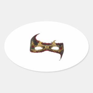 Venetian Masque: Gold and Red Rose Oval Sticker