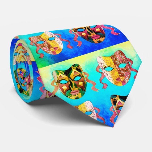 Venetian Masque Pattern in Vivid Eclectic Pattern Tie (Rolled)