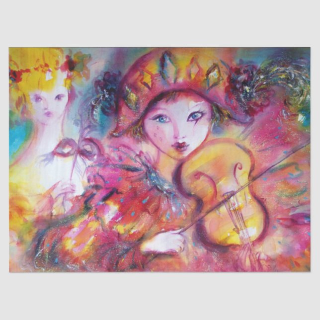 VENETIAN MASQUERADE FACES,HARLEQUIN AND COLUMBINE TISSUE PAPER (Front)