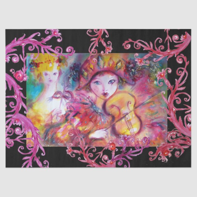 VENETIAN MASQUERADE FACES,HARLEQUIN AND COLUMBINE TISSUE PAPER (Front)
