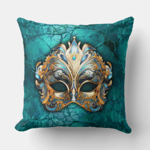 Venetian Masquerade Mask on Turquoise Ground Cushion