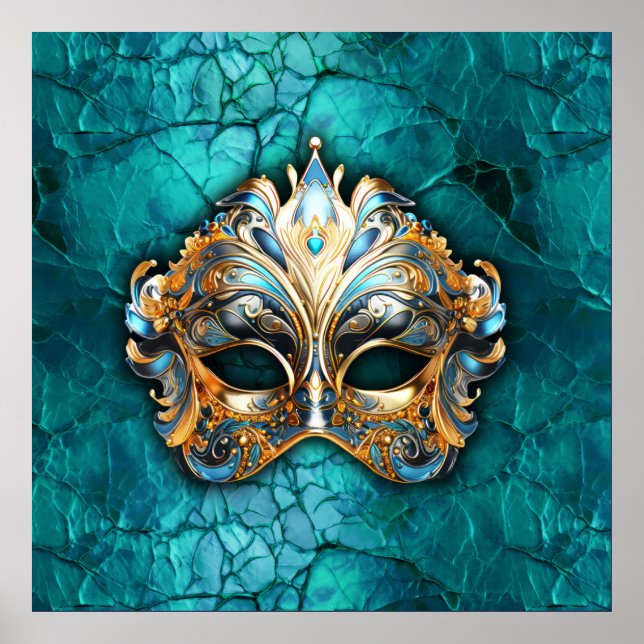 Venetian Masquerade Mask on Turquoise  Ground Poster (Front)