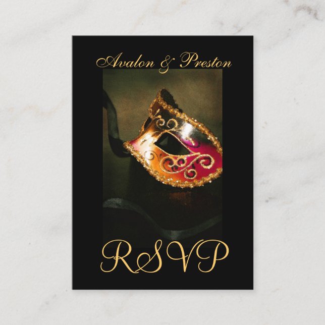 Venetian Masquerade Mask RSVP Wedding Cards (Front)