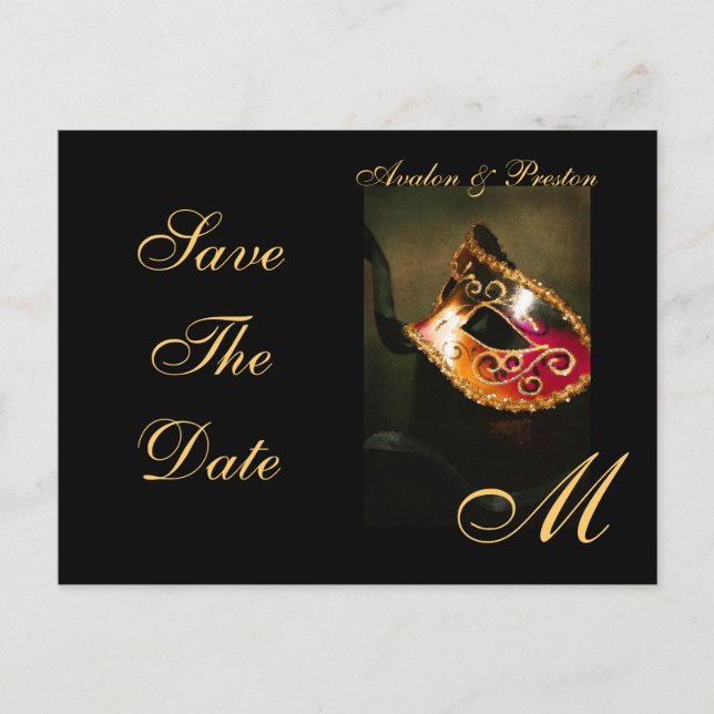 Venetian Masquerade Mask Save The Date Postcard (Front)