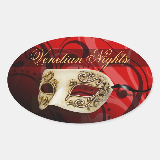 Venetian Nights Masquerade Party Oval Sticker (Front)