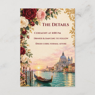 Venetian Rose Wedding Details Card Burgundy Gold V