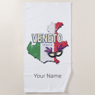 Veneto Italy Retro Region Map Vintage Souvenir Beach Towel