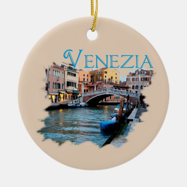 Venezia, Italia: Along the Canal Ceramic Ornament (Front)