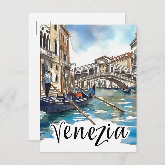 Venezia Italy Watercolor Painting Travel Postcard (Front/Back)