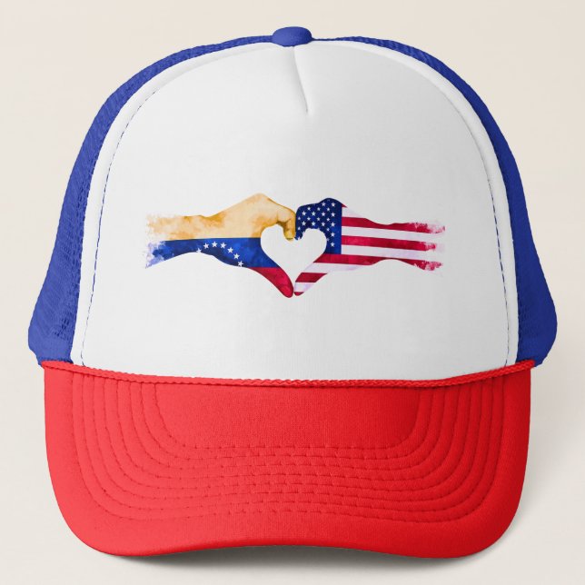 🇻 ❤️ 🇺 🇸 "Venezolano in the USA" Trucker Hat (Front)