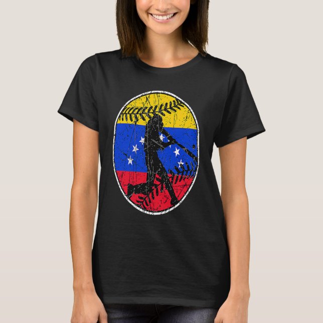 Venezuela Flag Baseball Hitter Venezuelan Flag T-Shirt (Front)