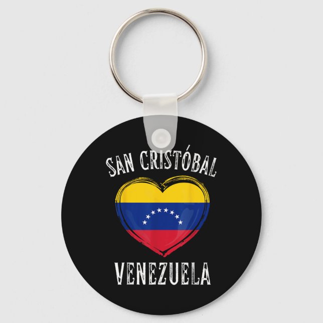 Venezuela Flag Heart San Cristobal City  Key Ring (Front)