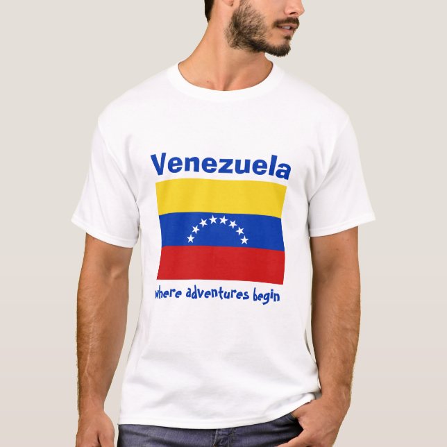 Venezuela Flag + Map + Text T-Shirt (Front)