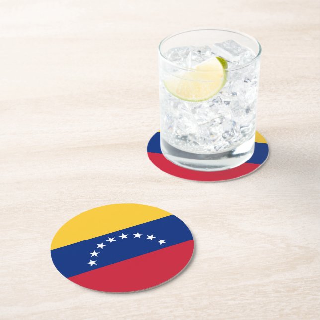 Venezuela flag round paper coaster (Insitu)