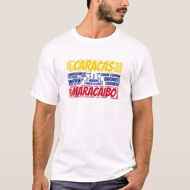 Venezuela Flag with City Names Word Art T-Shirt (Front)