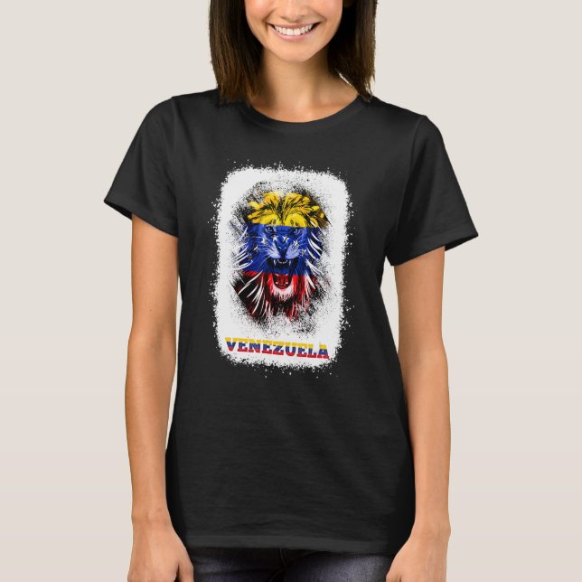 Venezuela Flag With Lion Face Venezuelan Pride Des T-Shirt (Front)