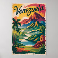 Venezuela Landscape Illustration Travel Art Retro