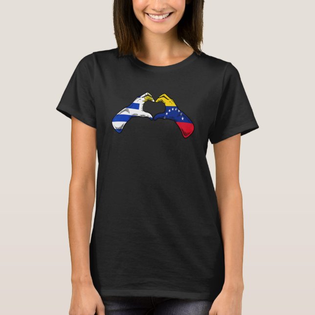 Venezuela Uruguay Flag Venezuelan Uruguayan Heart T-Shirt (Front)