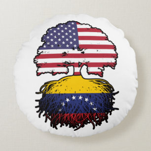 Venezuela Venezuelan American USA Tree Roots Flag Round Cushion