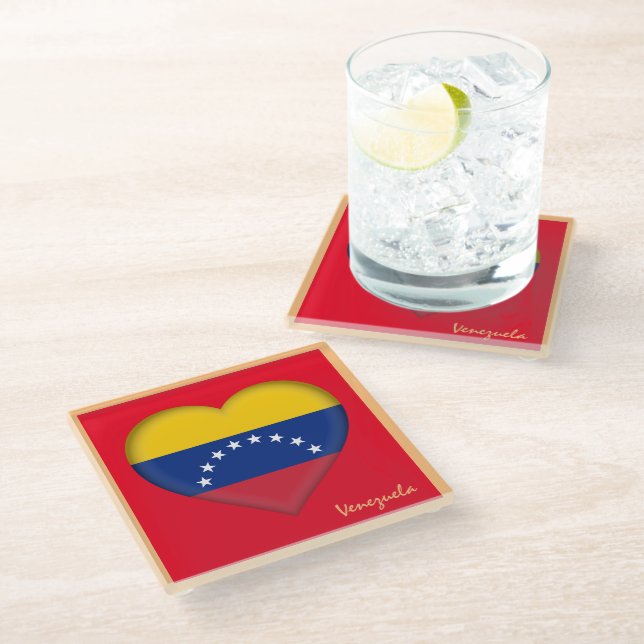 Venezuela & Venezuelan Flag Heart /party dining Glass Coaster (Angled)