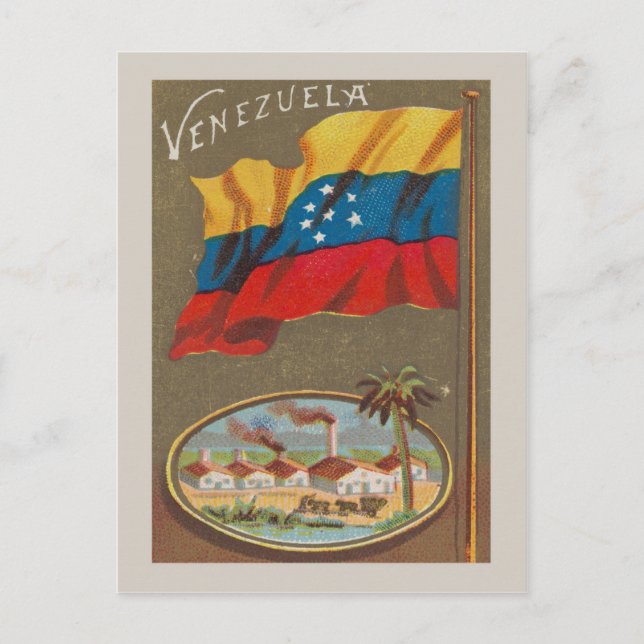 Venezuela vintage with flag postcard (Front)