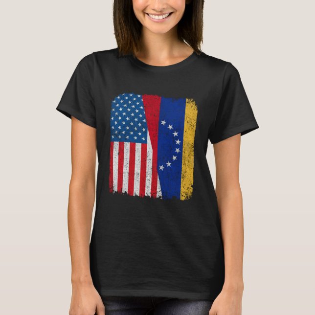 Venezuelan American Flag Half USA Venezuela Root P T-Shirt (Front)