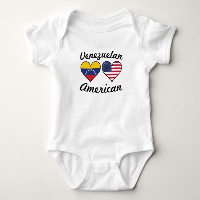 Venezuelan American Flag Hearts Baby Bodysuit (Front)