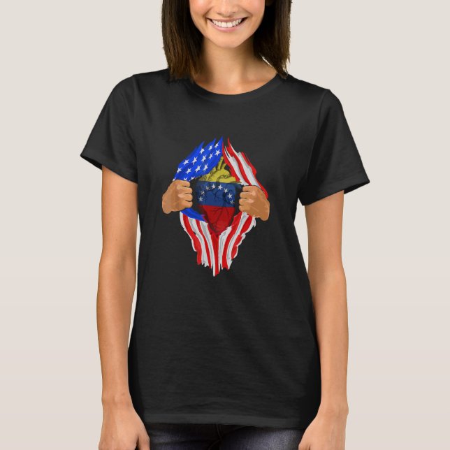 Venezuelan Blood Inside Me Venezuela America Heart T-Shirt (Front)