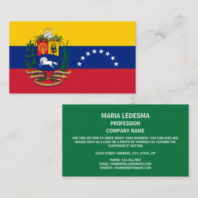 Venezuelan Flag & Coat of Arms, Flag of Venezuela Business Card (Front/Back)