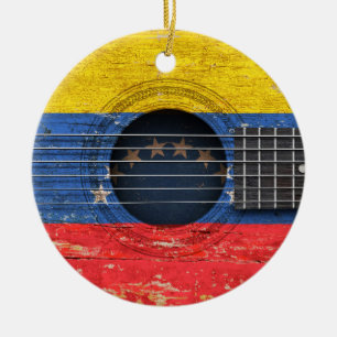 Venezuelan Flag on Old Acoustic Guitar Ceramic Ornament