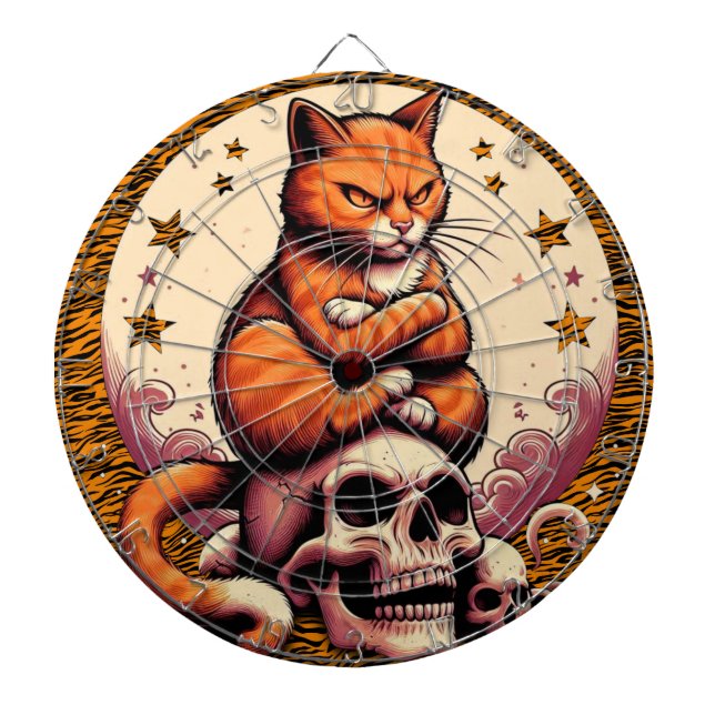 Vengeful Orange Cat, Skulls and Moon Dartboard (Front)