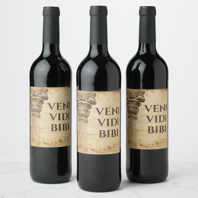Veni Vidi Bibi Funny Ancient Rome Latin Saying Wine Label (Bottles)