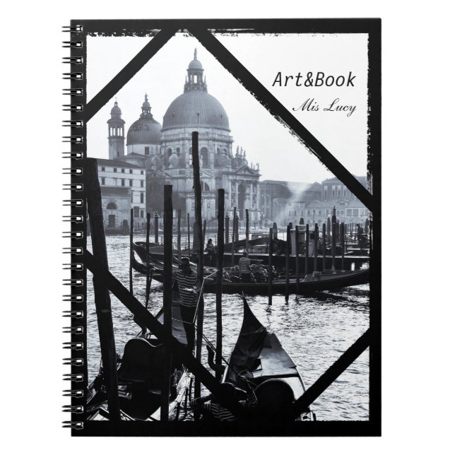 Venice, Architecture, Gondolas in BW (Notebook) Notebook (Front)