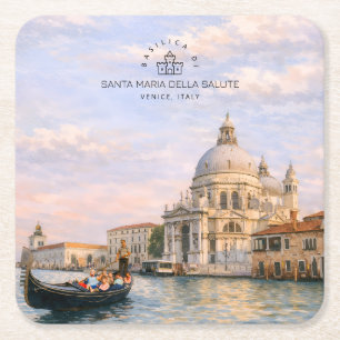 Venice Basilica Salute Watercolor Iconic Domes Square Paper Coaster
