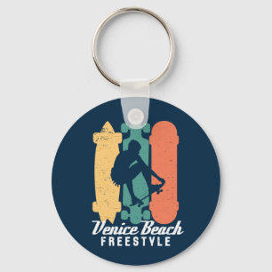 Venice Beach Cali Retro Freestyle Skateboarding Key Ring
