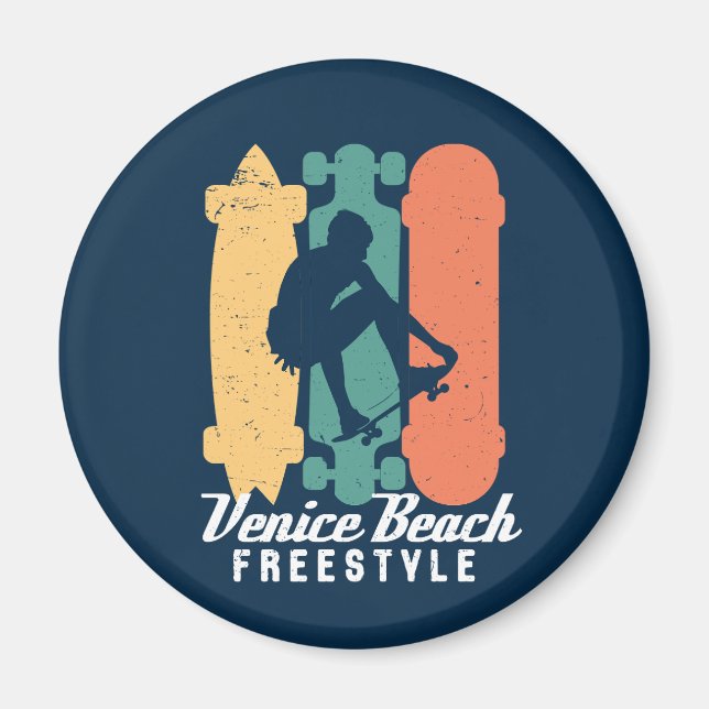 Venice Beach Cali Retro Freestyle Skateboarding Magnet (Front)