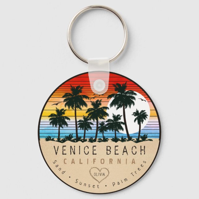 Venice Beach California Retro Palm trees Souvenir Key Ring (Front)