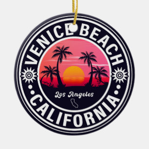 Venice Beach California Retro Sunset Souvenirs 60s Ceramic Ornament