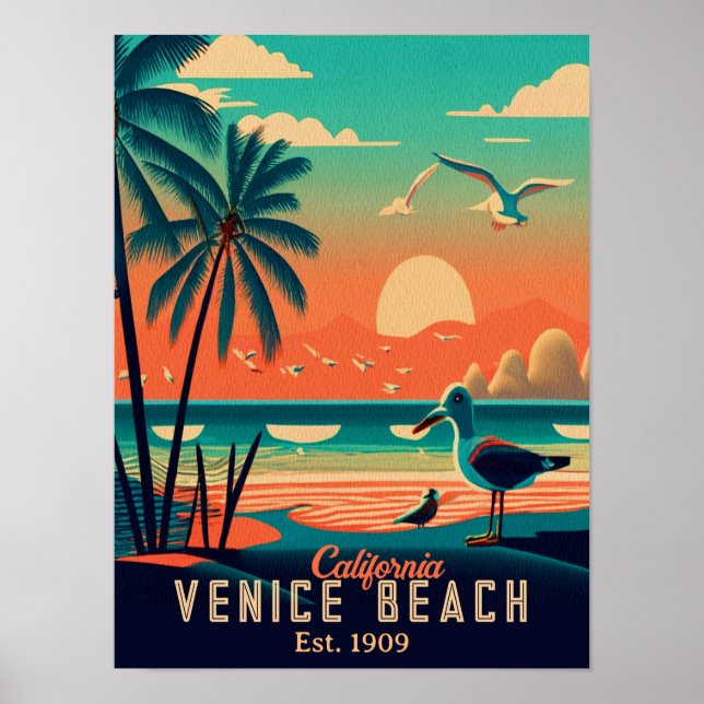 Venice Beach California Sunset Souvenirs 1950s Poster (Front)