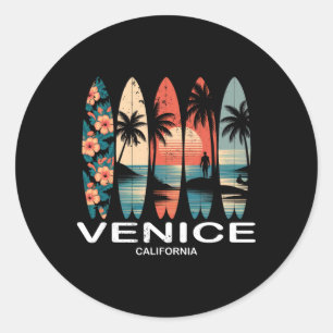 Venice Beach California Surfboard Surfing Retro _1 Classic Round Sticker