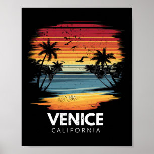 Venice Beach California Surfboard Surfing Vintage Poster