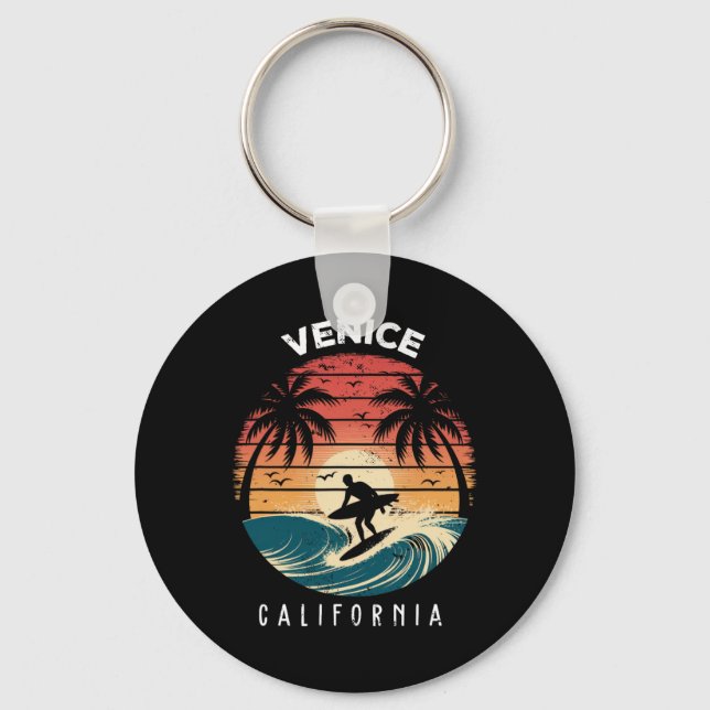 Venice Beach California Surfboard Waves Beach  Key Ring (Front)