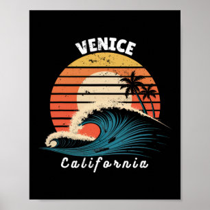 Venice Beach California Women Men Surfboarding Poster