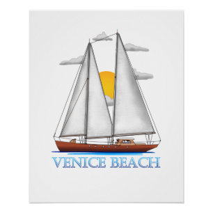 Venice Beach Coastal Nautical Sailing Sailor Poster