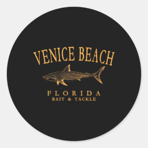 Venice Beach Florida Shark Fishing Vintage Orange Classic Round Sticker