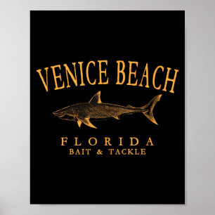 Venice Beach Florida Shark Fishing Vintage Orange Poster