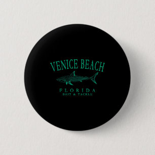 Venice beach florida shark vintage fishing teal 6 cm round badge