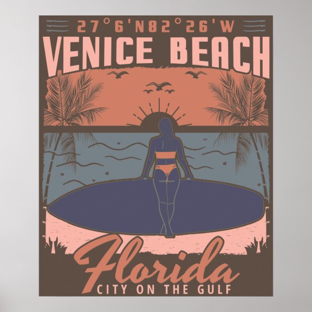 VENICE BEACH FLORIDA - SURFING GIRL. POSTER (Front)